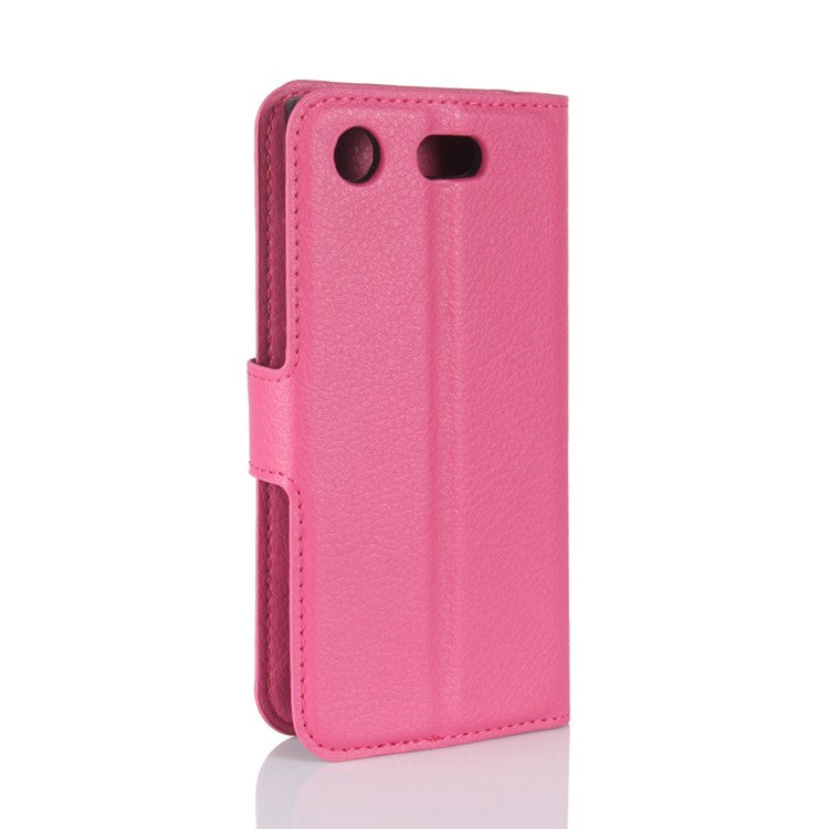 Litchi Grain Card Slots Leather Protective Flip Case Cover for Sony Xperia XZ1 Compact Wallet Stand Phone Case - Rose
