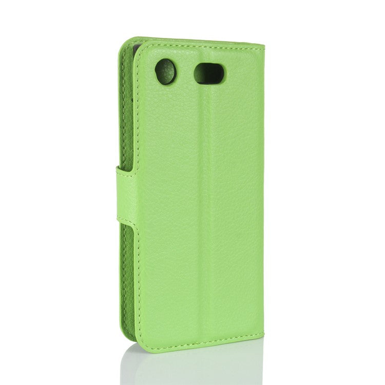 Litchi Grain Card Slots Leather Protective Flip Case Cover for Sony Xperia XZ1 Compact Wallet Stand Phone Case - Green