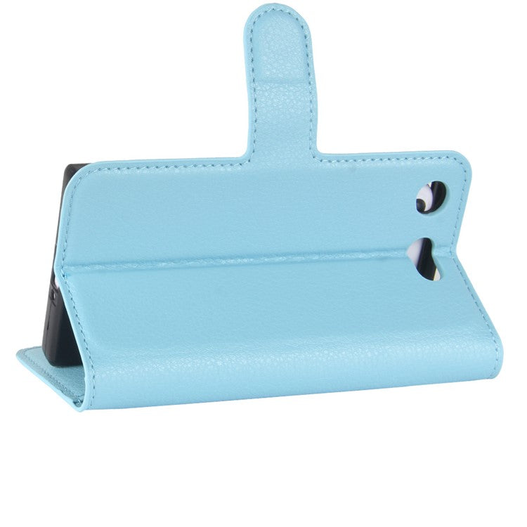 Litchi Grain Card Slots Leather Protective Flip Case Cover for Sony Xperia XZ1 Compact Wallet Stand Phone Case - Baby Blue
