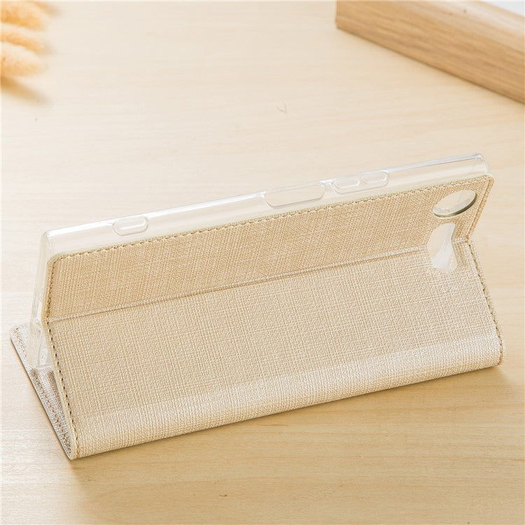 VILI DMX Style Auto-absorbed Flip Stand Leather Case Cover for Sony Xperia XZ1 Compact - Gold