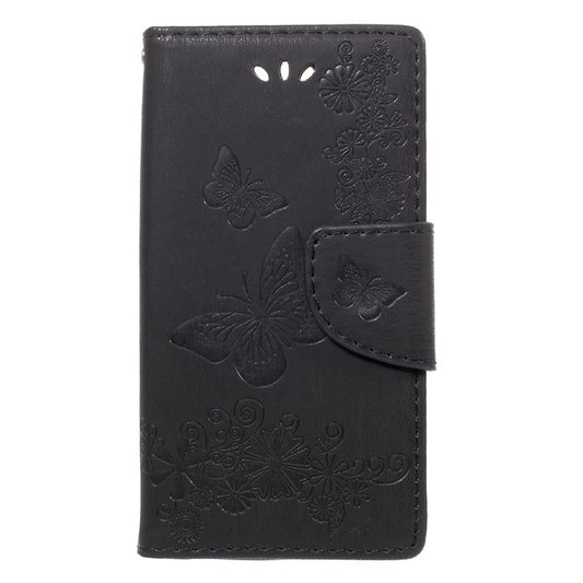 Imprint Butterfly Flower Leather Flip Wallet Stand Mobile Cover for Sony Xperia XZ1 Compact - Black