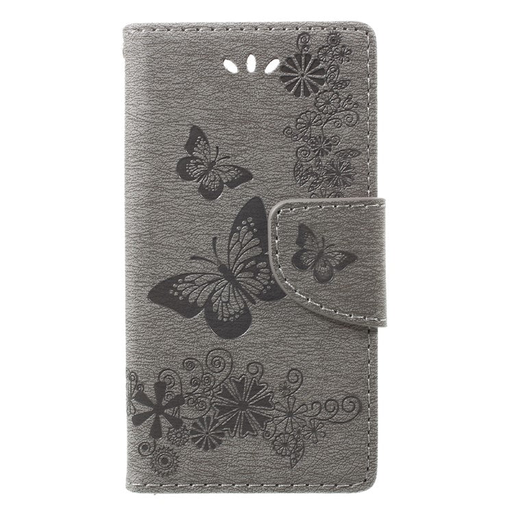 Imprint Butterfly Flower Leather Flip Wallet Stand Phone Case Shell for Sony Xperia XZ1 Compact - Grey