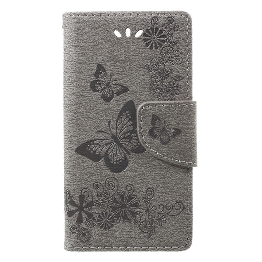Imprint Butterfly Flower Leather Flip Wallet Stand Phone Case Shell for Sony Xperia XZ1 Compact - Grey