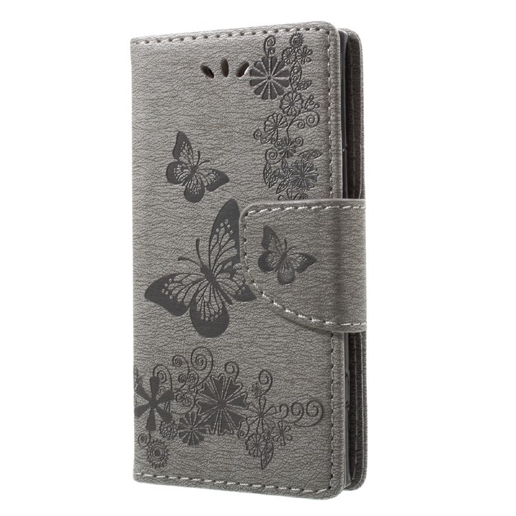 Imprint Butterfly Flower Leather Flip Wallet Stand Phone Case Shell for Sony Xperia XZ1 Compact - Grey