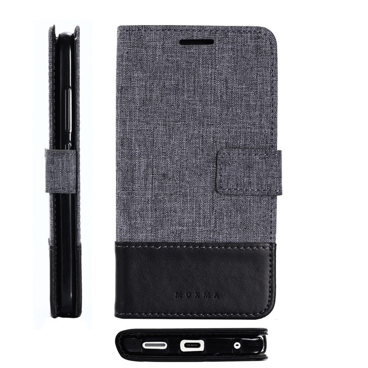 MUXMA Splicing PU Leather Canvas Wallet Phone Cover for Sony Xperia L1 - Black