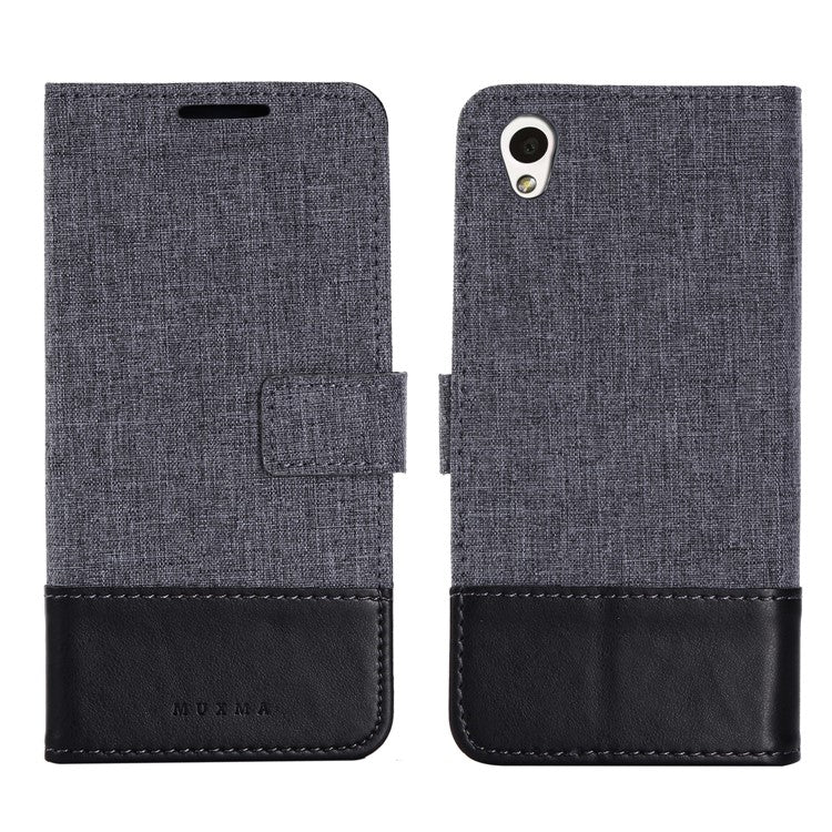 MUXMA Splicing PU Leather Canvas Wallet Phone Cover for Sony Xperia L1 - Black