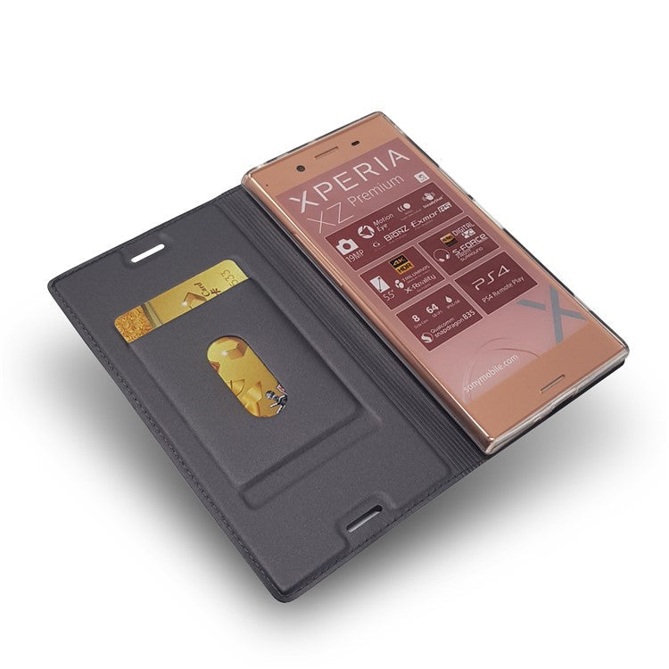 Auto-absorbed Magnetic Leather Card Holder Cover for Sony Xperia XZ Premium - Black