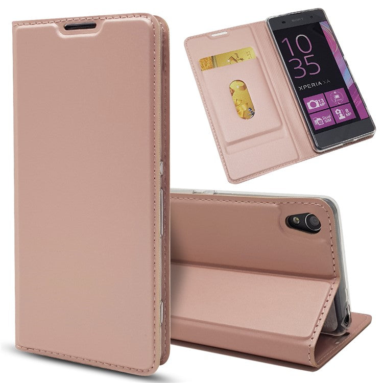 Magnetic Leather Card Holder Cover for Sony Xperia XA / XA Dual - Rose Gold