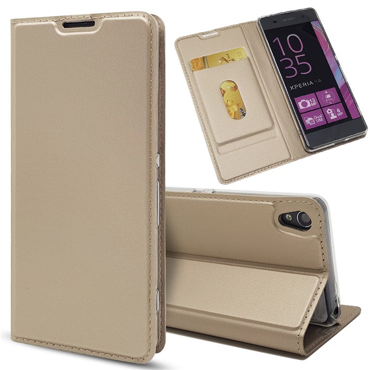 Magnetic Leather Card Holder Shell for Sony Xperia XA / XA Dual - Gold