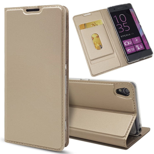 Magnetic Leather Card Holder Shell for Sony Xperia XA / XA Dual - Gold