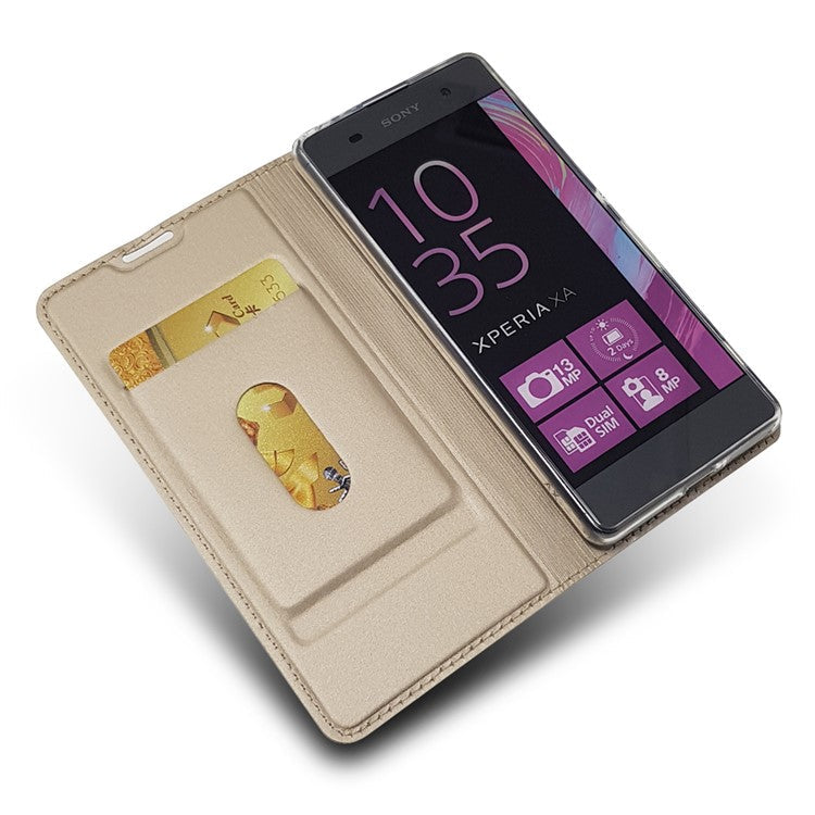 Magnetic Leather Card Holder Shell for Sony Xperia XA / XA Dual - Gold