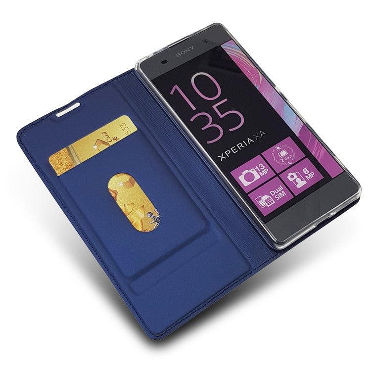 Magnetic Leather Card Holder Casing for Sony Xperia XA / XA Dual - Dark Blue