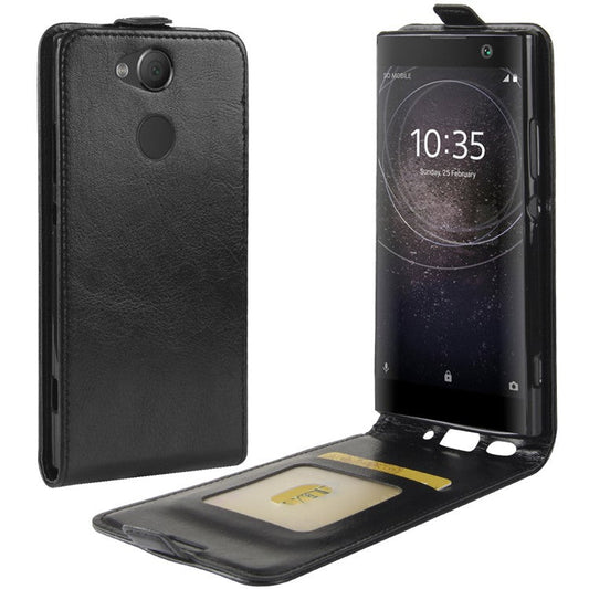 Crazy Horse Vertical Flip Card Holder Leather Case for Sony Xperia XA2 - Black