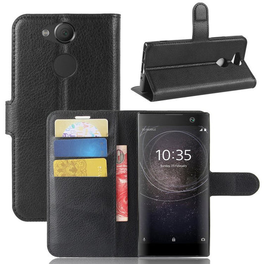 Litchi Texture PU Leather Wallet Stand Case for Sony Xperia XA2 - Black