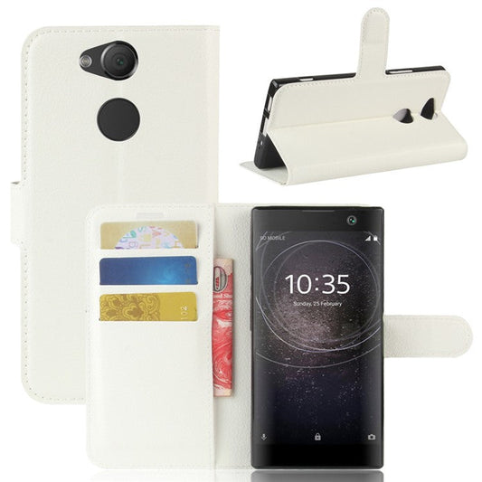 Litchi Texture PU Leather Wallet Cover with Stand for Sony Xperia XA2 - White