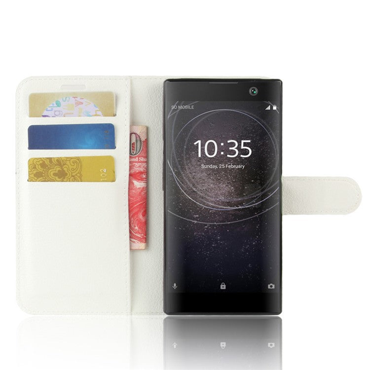 Litchi Texture PU Leather Wallet Cover with Stand for Sony Xperia XA2 - White