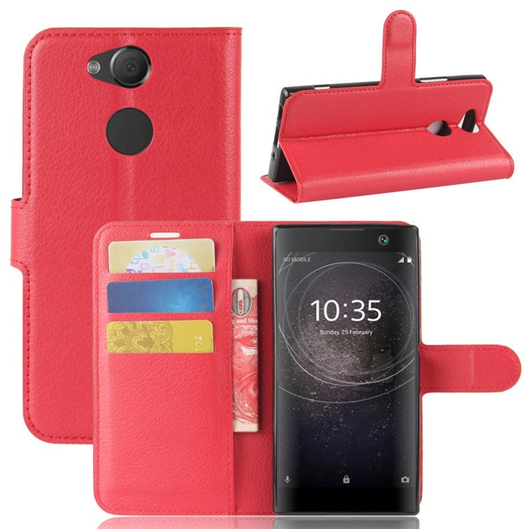 Litchi Texture PU Leather Magnetic Wallet Shell for Sony Xperia XA2 - Red