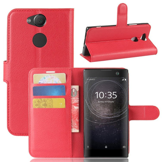 Litchi Texture PU Leather Magnetic Wallet Shell for Sony Xperia XA2 - Red