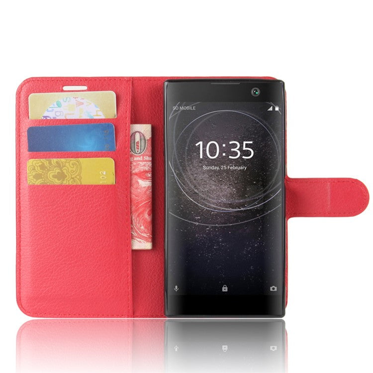 Litchi Texture PU Leather Magnetic Wallet Shell for Sony Xperia XA2 - Red