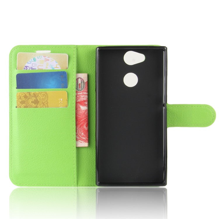 Litchi Texture PU Leather Phone Casing with Card Slots for Sony Xperia XA2 - Green
