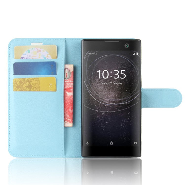 Litchi Texture PU Leather Folio Flip Mobile Phone Cover for Sony Xperia XA2 - Baby Blue
