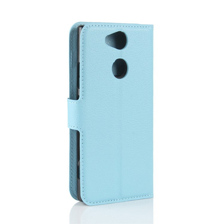Litchi Texture PU Leather Folio Flip Mobile Phone Cover for Sony Xperia XA2 - Baby Blue