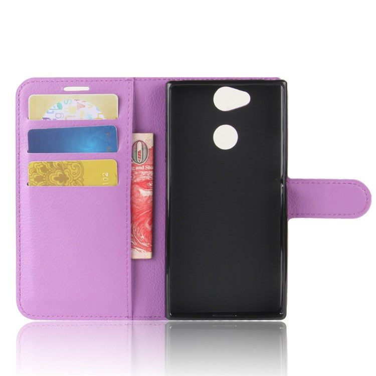 Litchi Texture Stand Leather Wallet Mobile Case for Sony Xperia XA2 - Purple