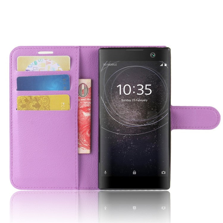 Litchi Texture Stand Leather Wallet Mobile Case for Sony Xperia XA2 - Purple