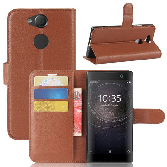 Litchi Texture PU Leather Protection Mobile Shell with Stand for Sony Xperia XA2 - Brown