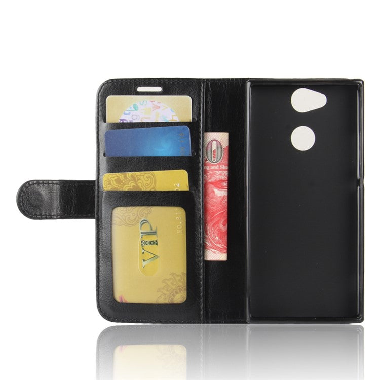 Crazy Horse Wallet Leather Cell Phone Case for Sony Xperia XA2 - Black