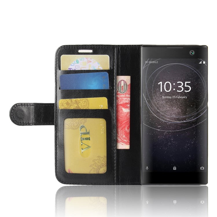 Crazy Horse Wallet Leather Cell Phone Case for Sony Xperia XA2 - Black