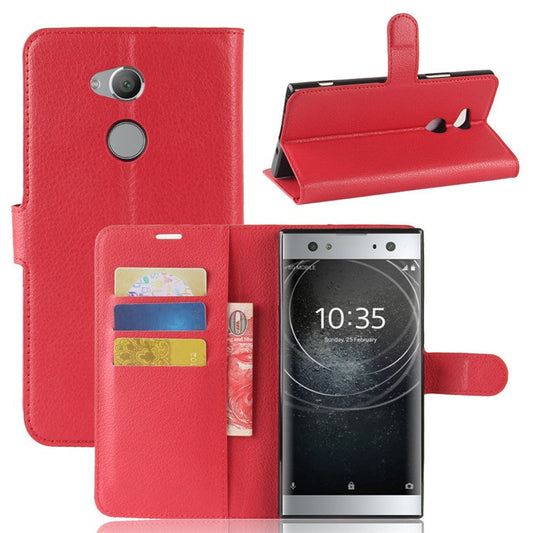 Litchi Grain Wallet Stand Leather Shell for Sony Xperia XA2 Ultra - Red