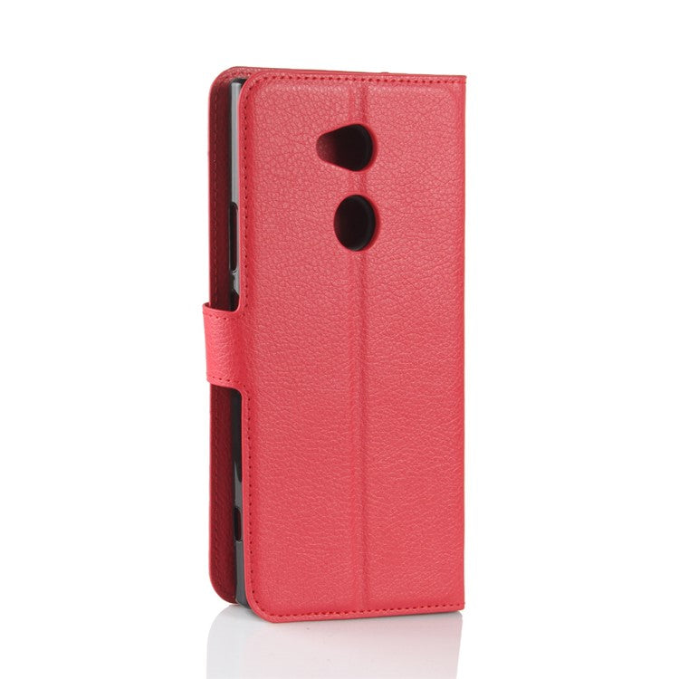 Litchi Grain Wallet Stand Leather Shell for Sony Xperia XA2 Ultra - Red