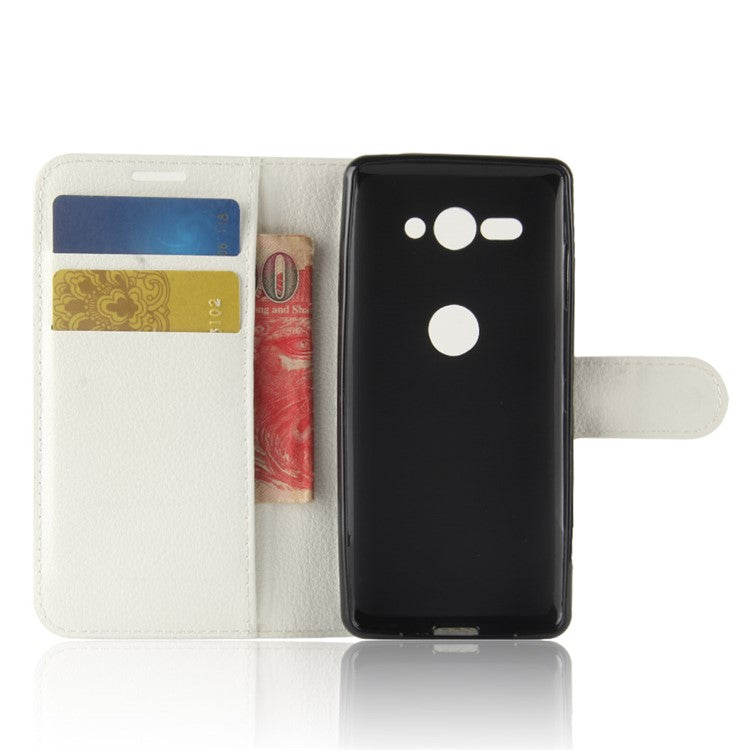 Litchi Texture PU Leather Wallet Stand Cover for Sony Xperia XZ2 Compact - White
