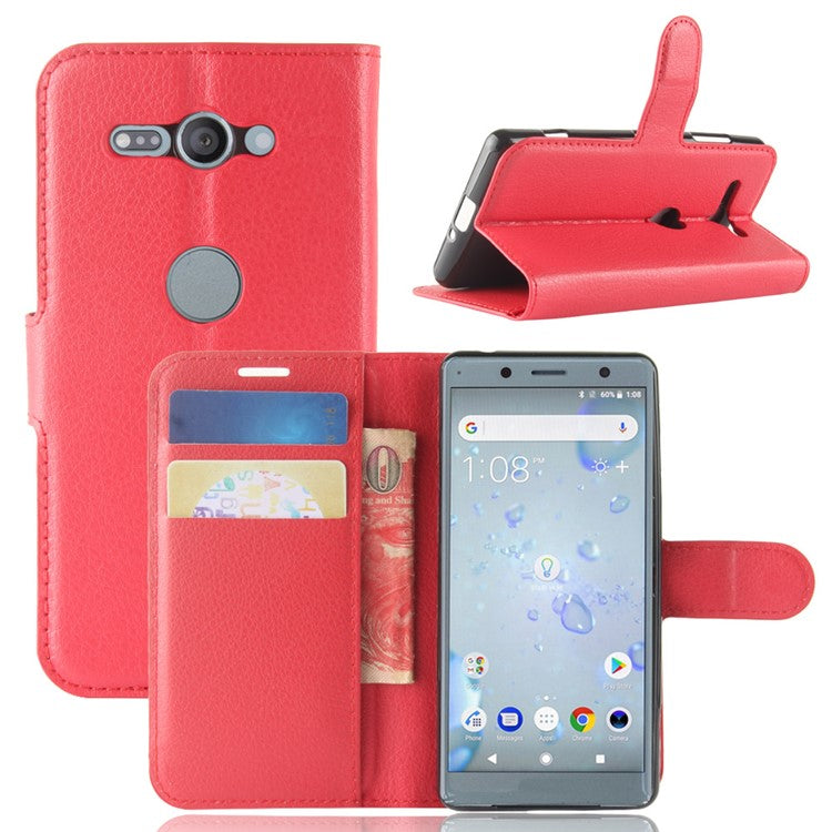 Litchi Texture PU Leather Wallet Stand Shell for Sony Xperia XZ2 Compact - Red