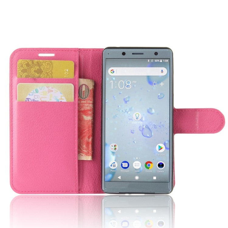 Litchi Texture PU Leather Wallet Stand Phone Case for Sony Xperia XZ2 Compact - Rose