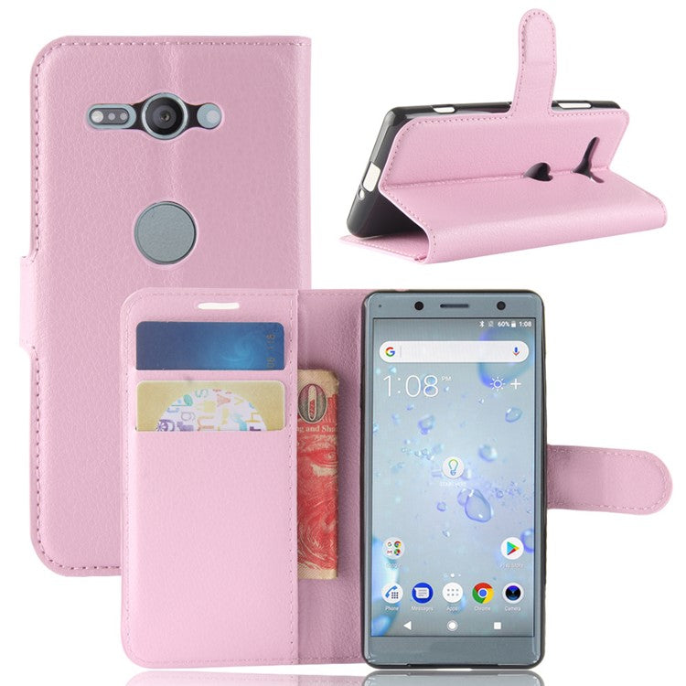 Litchi Texture PU Leather Wallet Stand Phone Cover or Sony Xperia XZ2 Compact - Pink