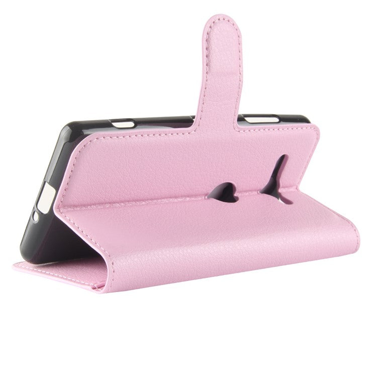 Litchi Texture PU Leather Wallet Stand Phone Cover or Sony Xperia XZ2 Compact - Pink