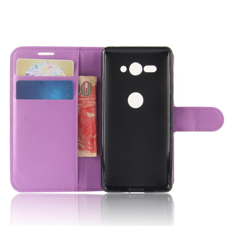 Litchi Texture PU Leather Wallet Stand Case Accessory for Sony Xperia XZ2 Compact - Purple