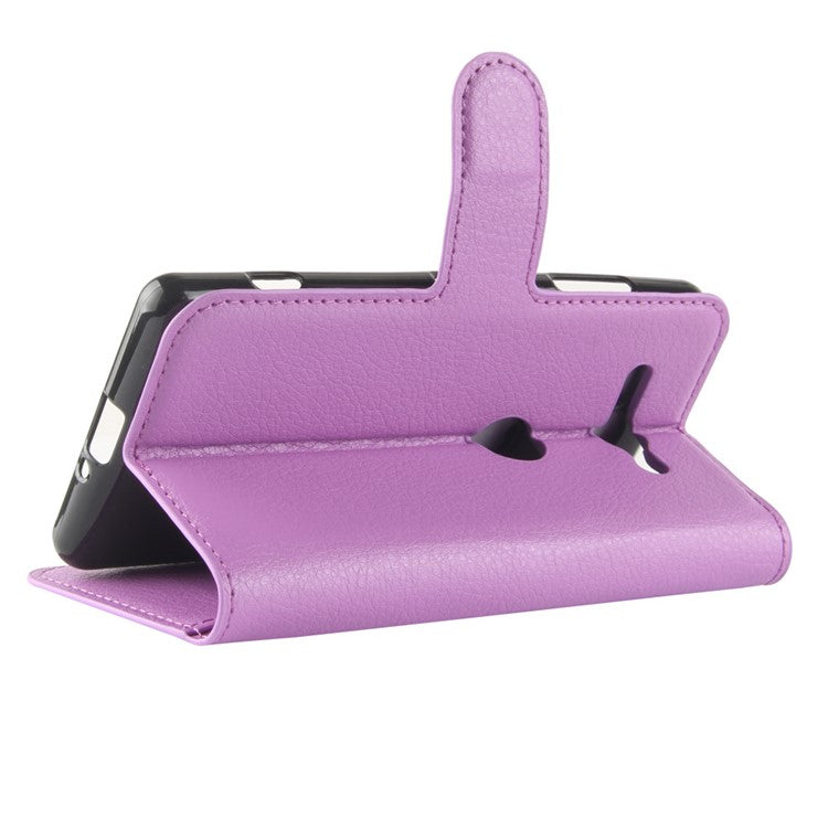 Litchi Texture PU Leather Wallet Stand Case Accessory for Sony Xperia XZ2 Compact - Purple