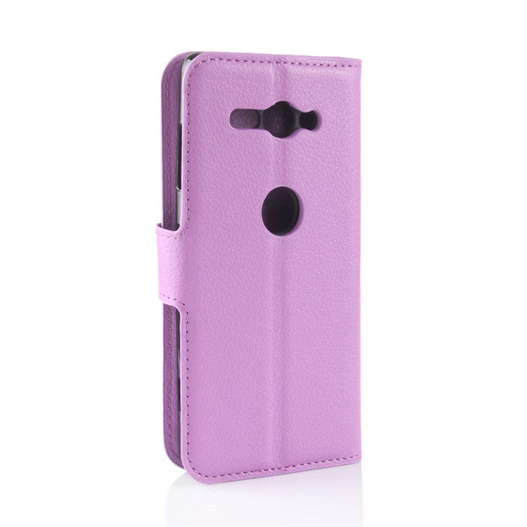 Litchi Texture PU Leather Wallet Stand Case Accessory for Sony Xperia XZ2 Compact - Purple