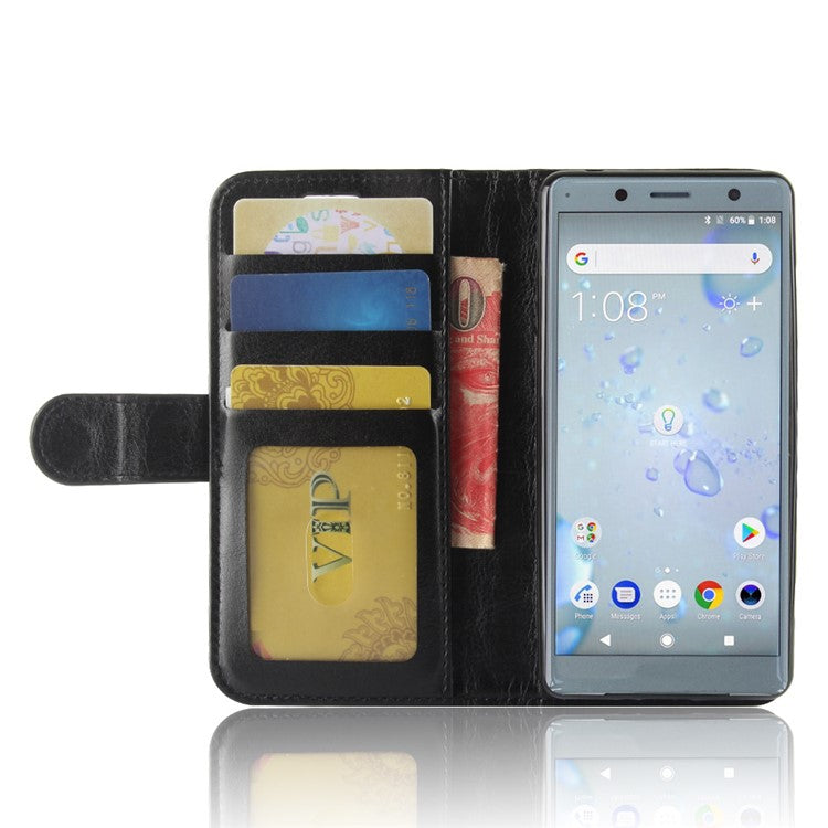 Crazy Horse Texture Wallet Leather Phone Case for Sony Xperia XZ2 Compact - Black