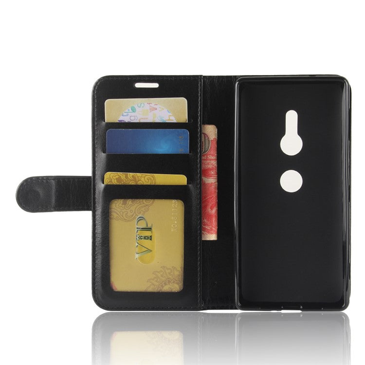 Crazy Horse Magnetic Stand Wallet Leather Mobile Phone Case for Sony Xperia XZ2 - Black