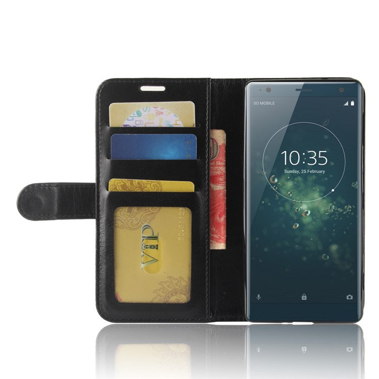 Crazy Horse Magnetic Stand Wallet Leather Mobile Phone Case for Sony Xperia XZ2 - Black