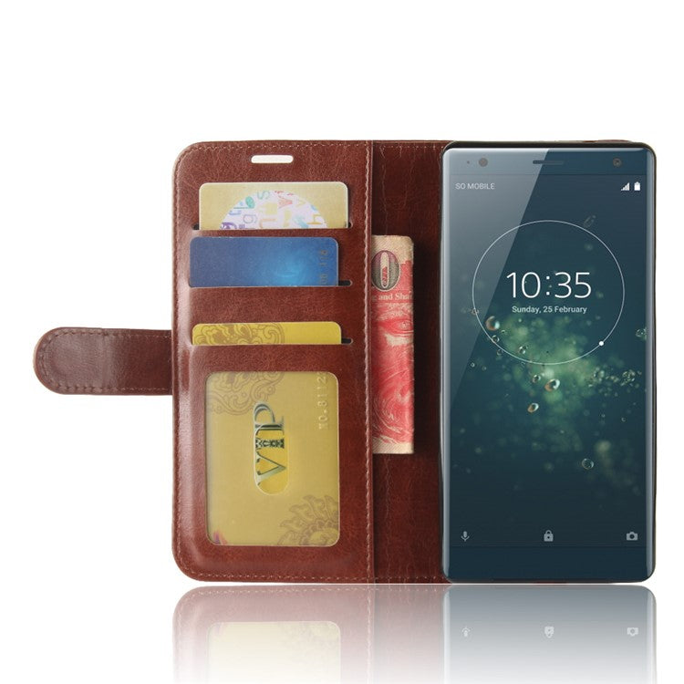 Crazy Horse Magnetic Stand Wallet Leather Mobile Phone Casing for Sony Xperia XZ2 - Brown