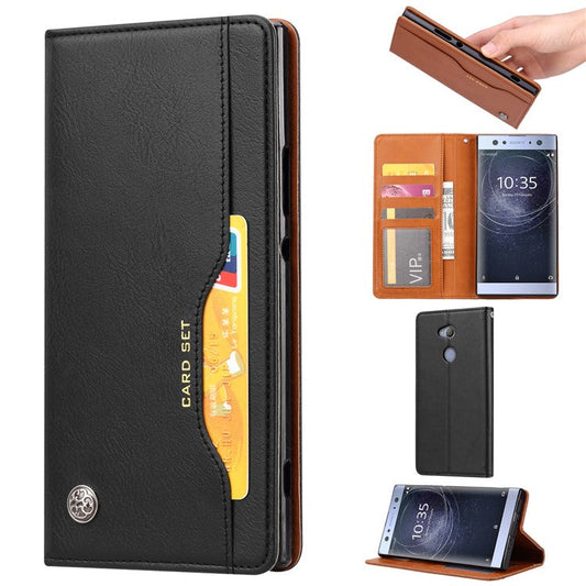 PU Leather Auto-absorbed Wallet Phone Case for Sony Xperia XA2 - Black