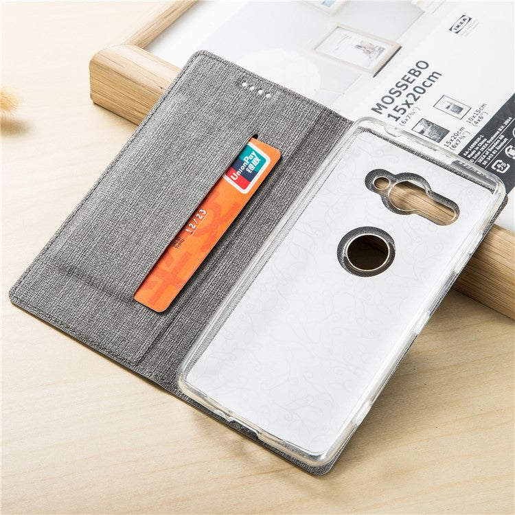VILI DMX Cross Texture Card Holder Leather Stand Case for Sony Xperia XZ2 Compact - Grey