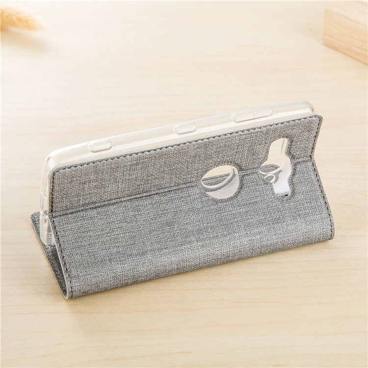 VILI DMX Cross Texture Card Holder Leather Stand Case for Sony Xperia XZ2 Compact - Grey