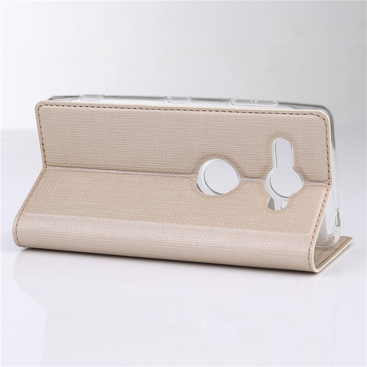 VILI DMX Cross Texture Card Holder Leather Stand Phone Casing for Sony Xperia XZ2 Compact - Gold