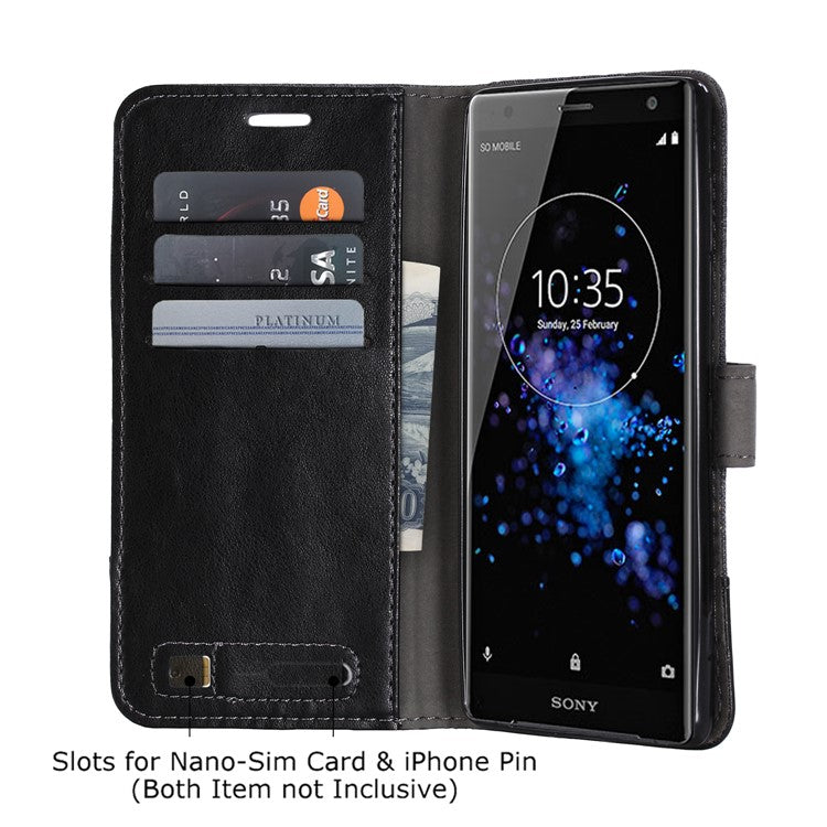 MUXMA PU Leather Canvas Splicing Wallet Stand Case for Sony Xperia XZ2 - Black